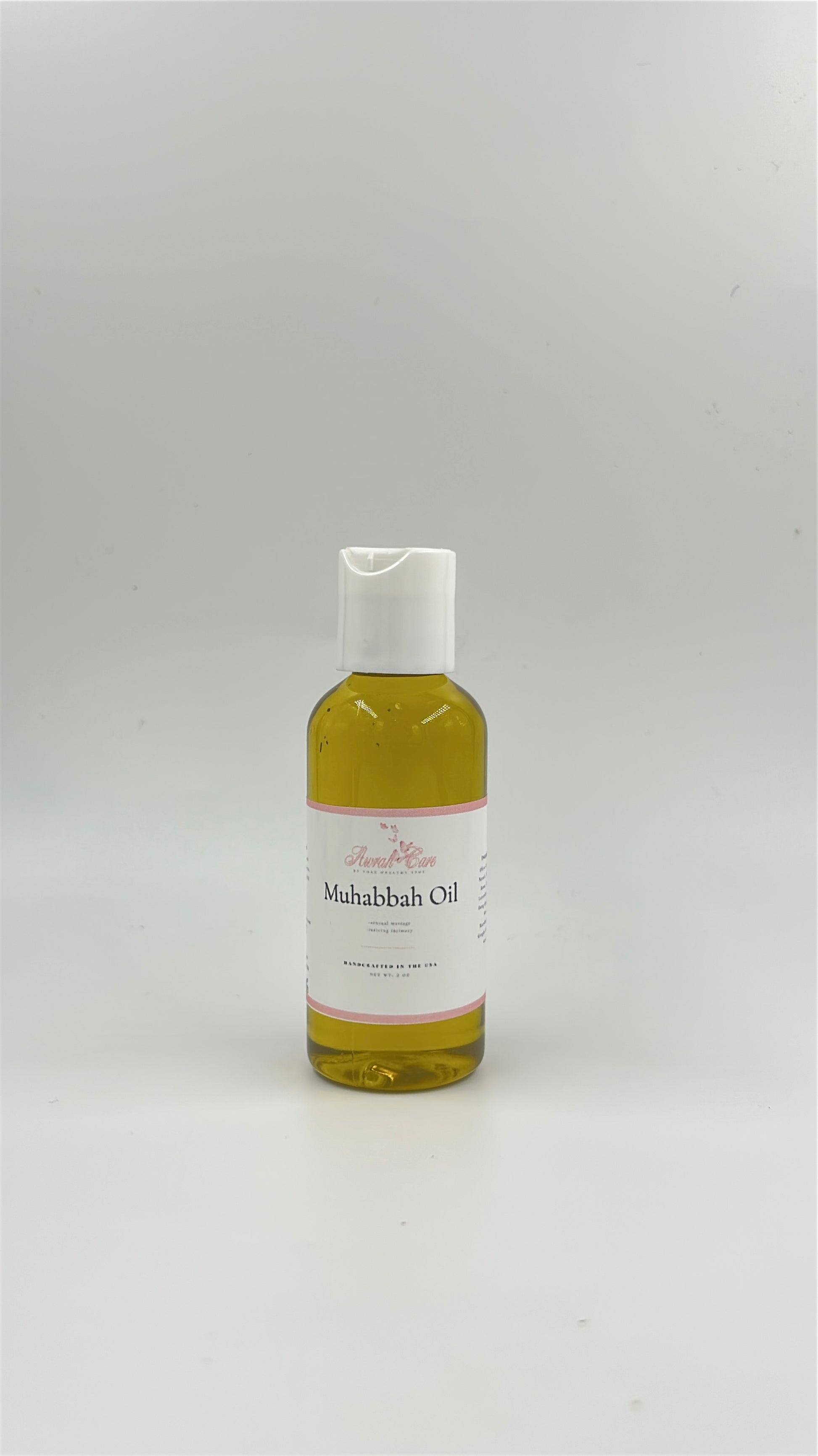 Bottle of Muhabbah Oil on a white background