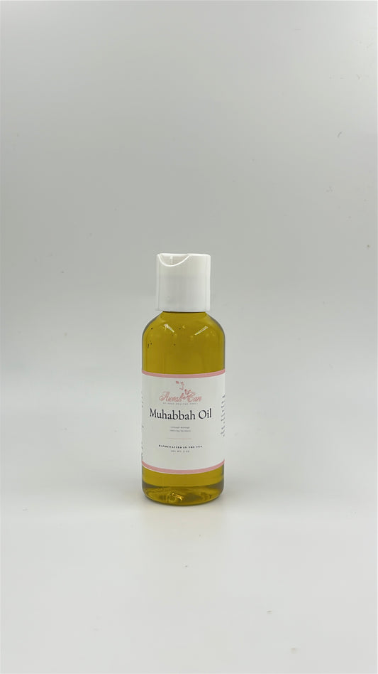 Bottle of Muhabbah Oil on a white background